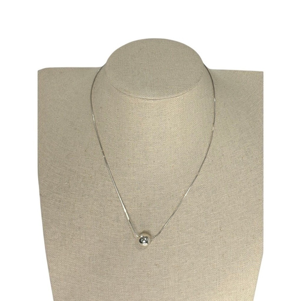 Round Snake Chain Sterling Silver Open Ball Pendant Necklace 18.25" - Picture 2 of 7